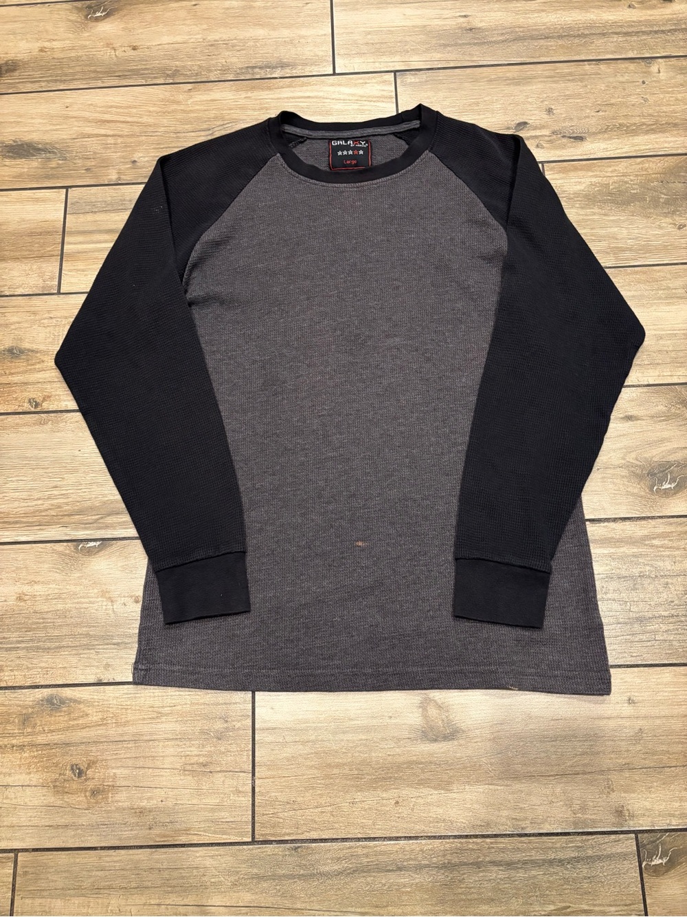 Galaxy by Harvic Thermal Waffle Knit Raglan Long Sleeve Shirt Grey Black Large